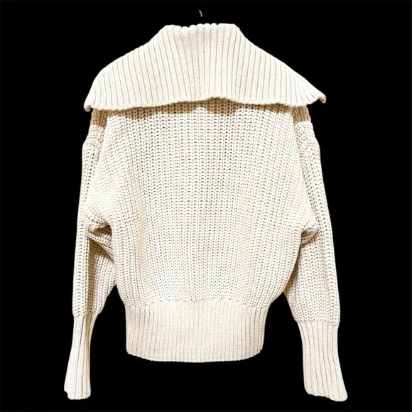 Zara high neck zipp up cardigan sweater, high neck chunky knit, cream, size M - Picture 7 of 11